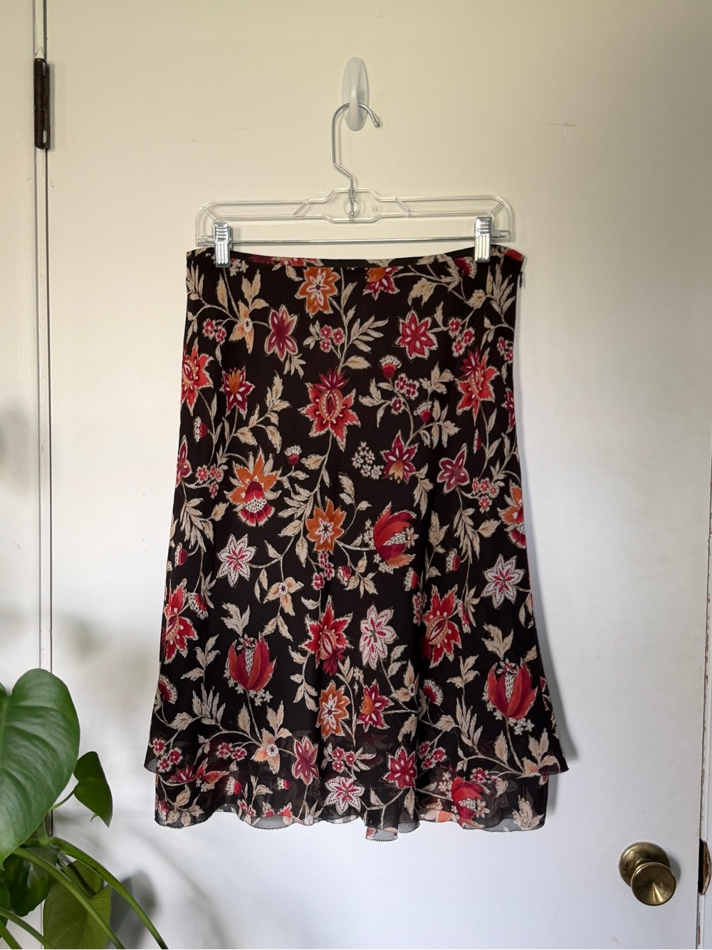 Black LOFT Floral A-Line Skirt